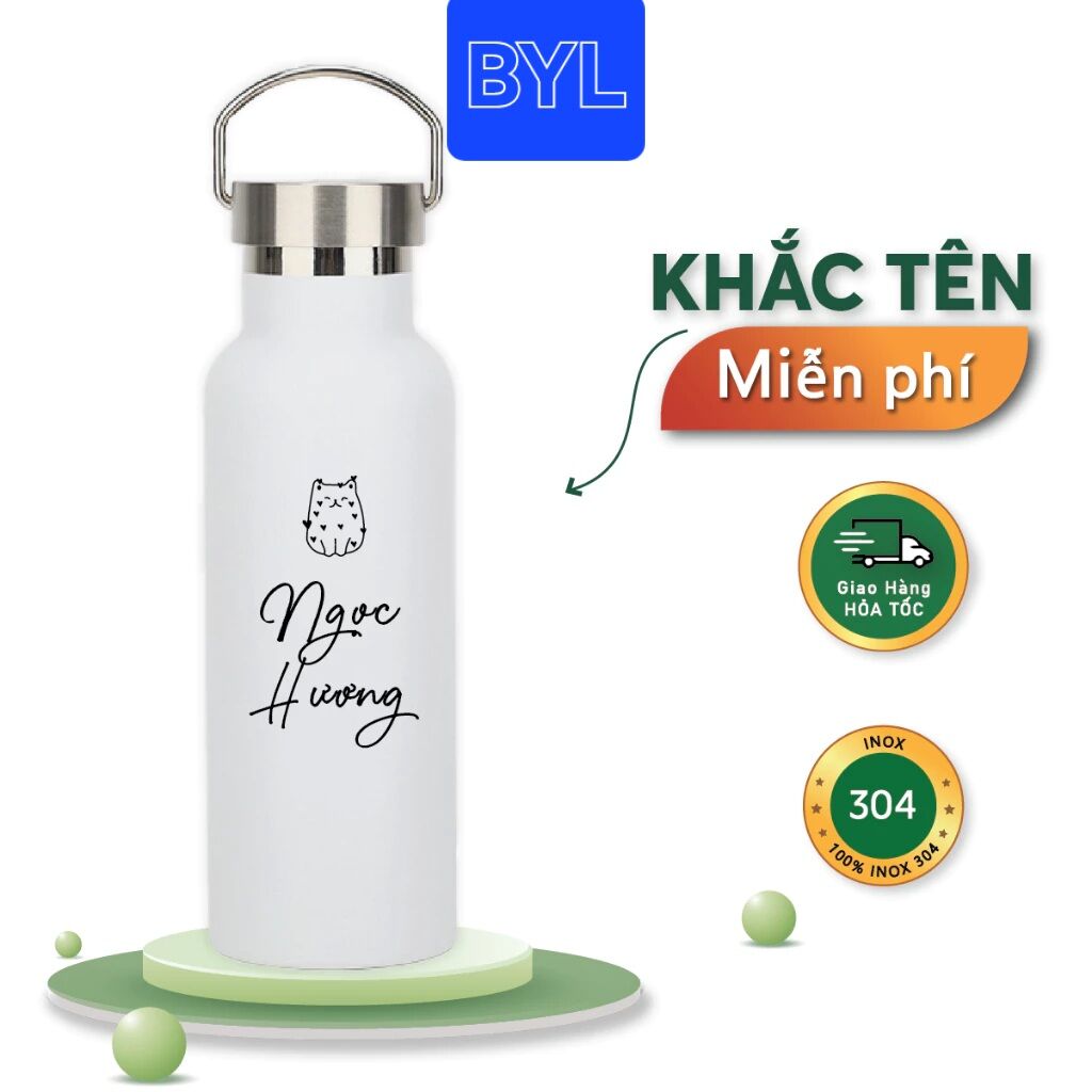 Cốc giữ nhiệt BYL/ Cốc đựng cà phê, trà sữa, nước ngọt, chất liệu inox 304, bình giữ nhiệt khắc tên theo yêu cầu