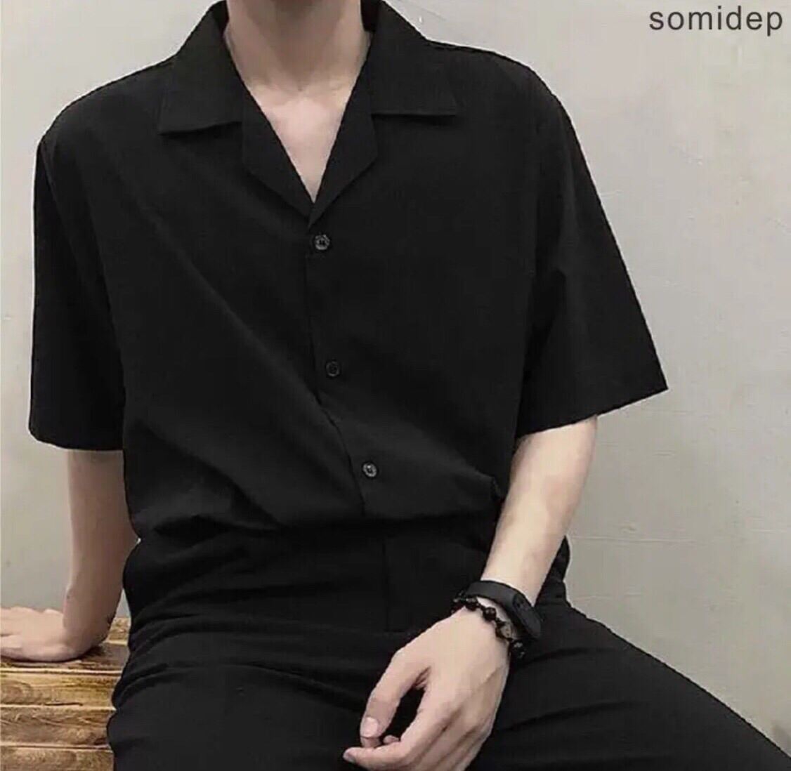Áo Sơ Mi Ngắn Tay Nam Nữ Cổ Vest TRƠN Trắng Và Đen