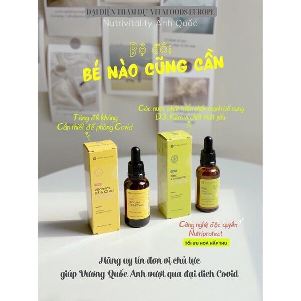 Vitamin D3 & K2 MK7 cho bé Nutrivitality Anh D3K2 D3 K2 D3&K2