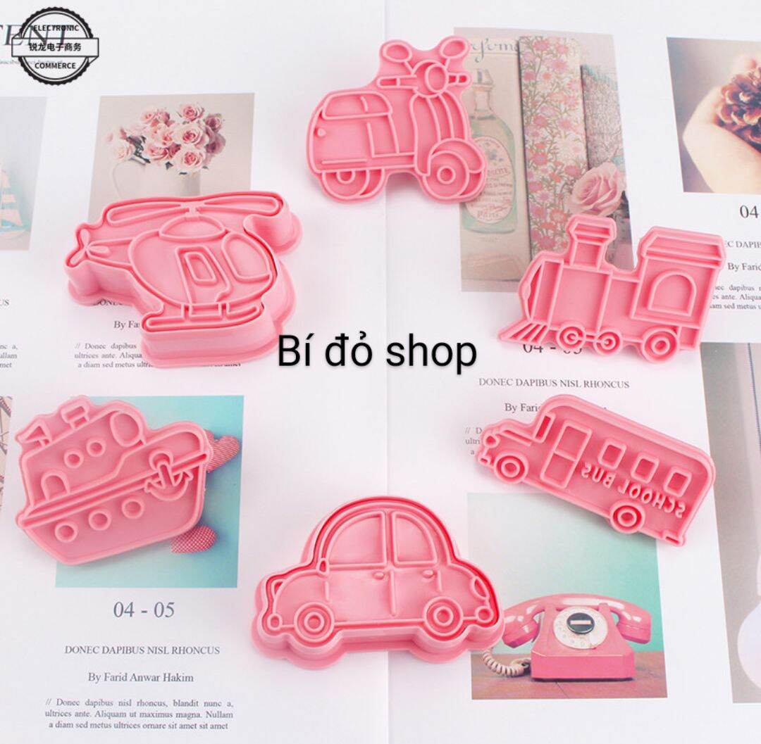 Bộ 6 khuôn làm bánh quy, bánh qui, bánh cookies cookie phương tiện vận tải/ xe máy bay tàu thủy tàu hoả ô tô bus - bí đỏ shop nguyên liệu dụng cụ làm bánh