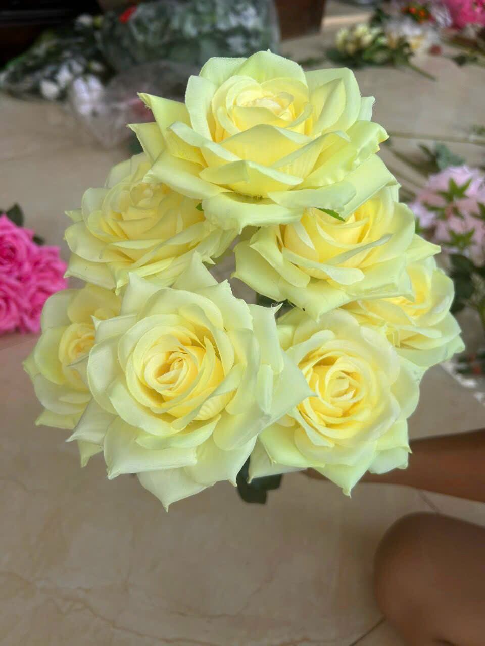 Cụm Hồng Xoan 9 bông Size 12cm_ Hoa Lụa Trang Trí