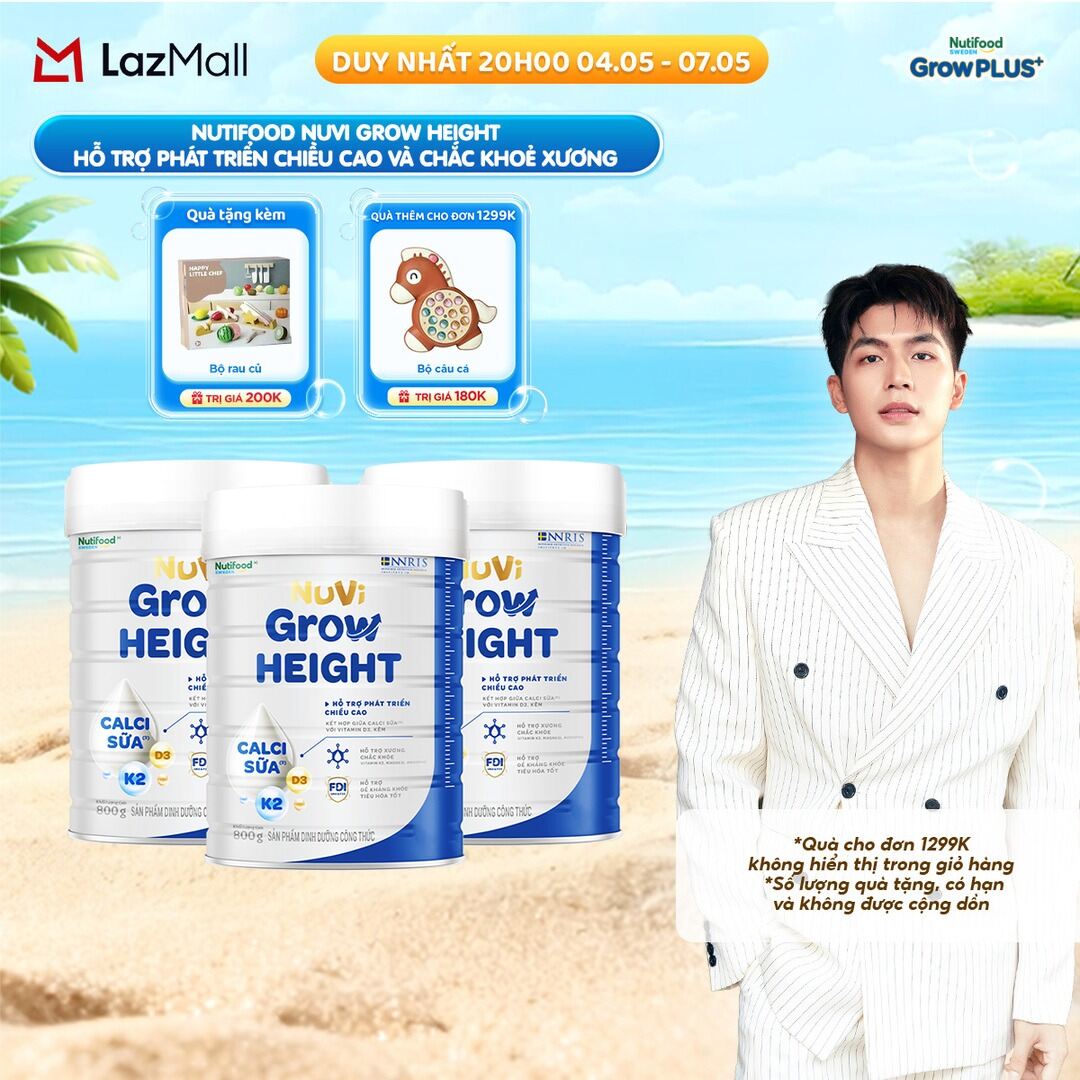 Combo 3 Sữa Bột Nuvi Grow Height + phát triển chiều cao Lon 800g 1+