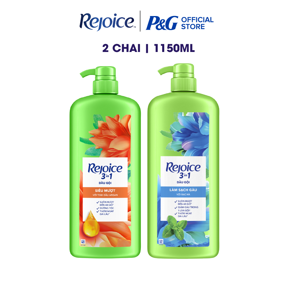 Combo 2 Dầu Gội REJOICE Siêu Mềm Mượt Sạch Gàu/ Siêu Mềm Mượt Chai 1150ML