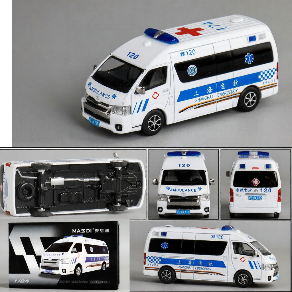 Xe Mô Hình Xe Cứu Thương HiAce Thế Hệ 5 Đáng Sưu Tầm 1:64