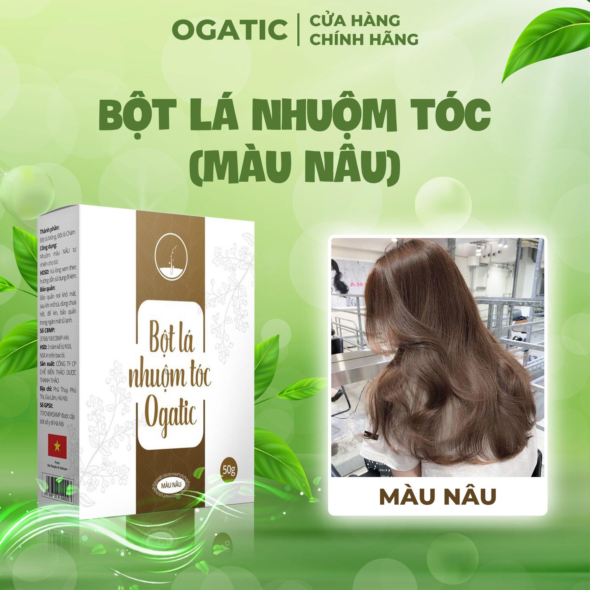 Combo 5 hộp bột lá nhuộm tóc ogatic - nhuộm phủ bạc ogatic - hàng chính hãng -từ thảo dược lá móng-lá chàm hộp 50 g