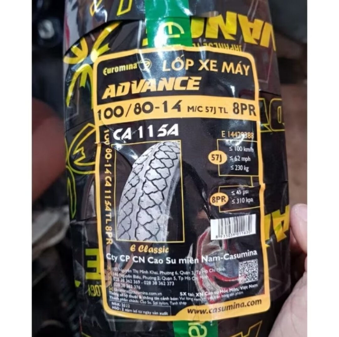 Lốp 100/80-14 sau piagio liberty/airblade 150, vario 150 euromina lốp ko săm.