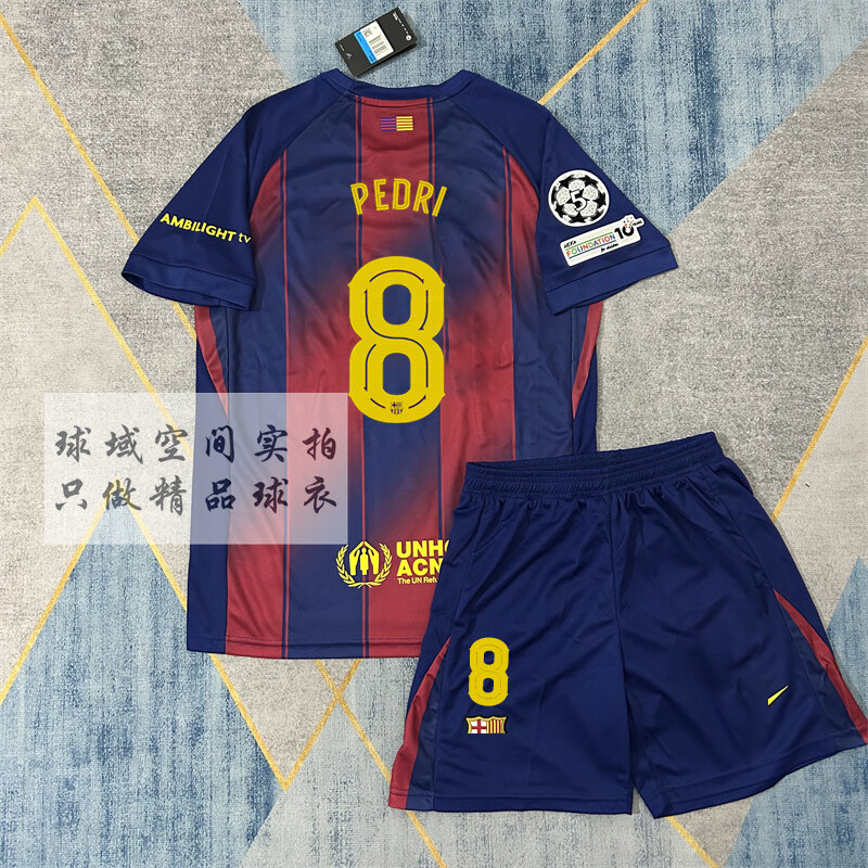 Bộ Đồng Phục Bóng Đá Barca Home 25/26 Của Pedri Và Rafinha Dành Cho Trẻ Em Áo Bóng Đá Ngắn Tay Quần