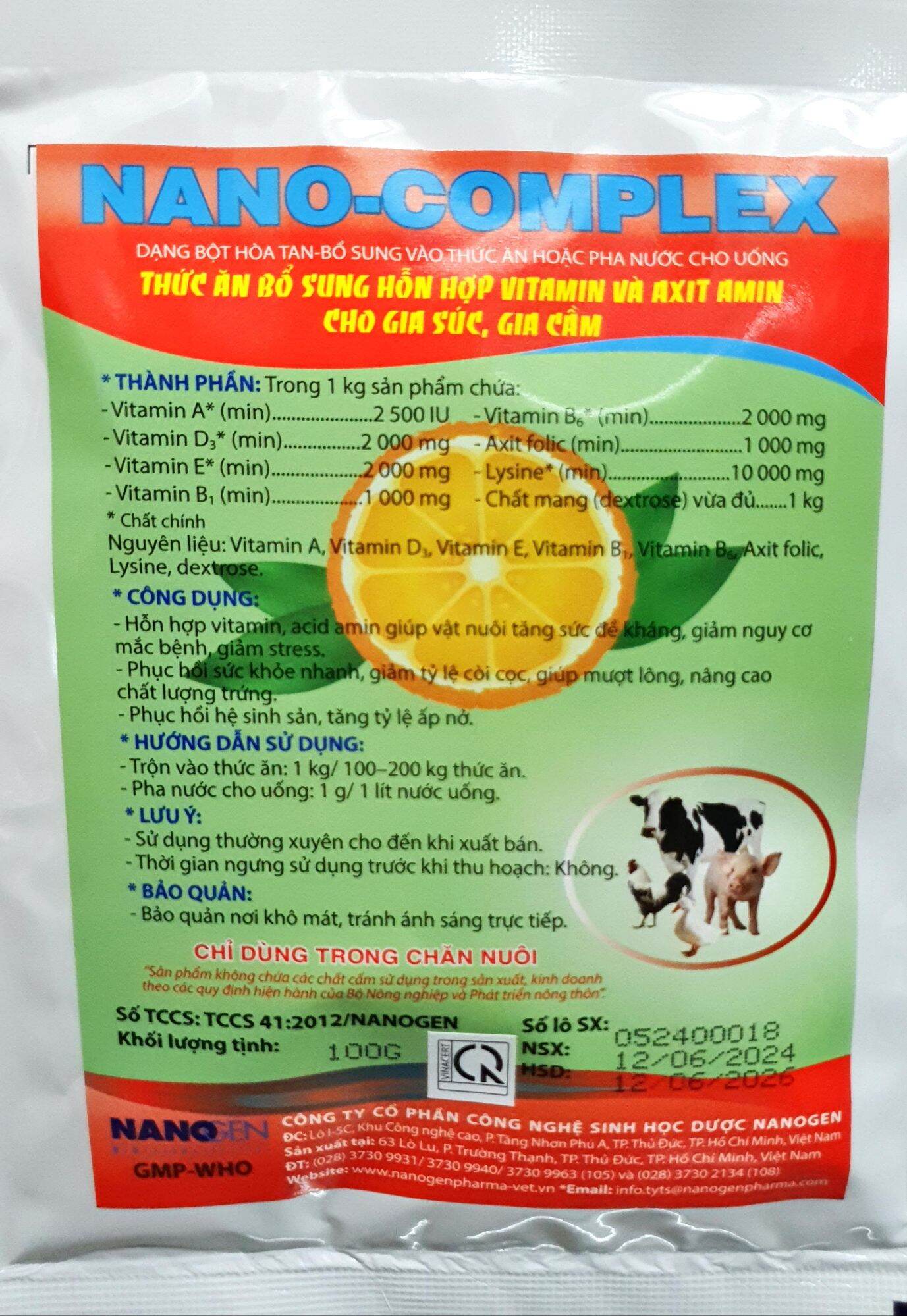 NANO COMPLEX (100gr) - Tổng hợp Vitamin. Kích thèm ăn, tăng trọng nhanh, chống còi, mượt lông cho gà đá