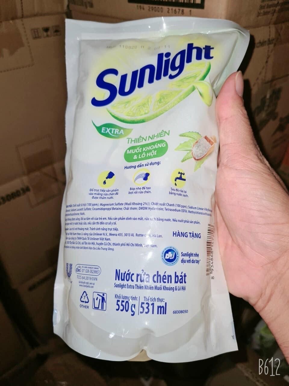 nước rửa chén sunlight túi muối khoáng& lô hội