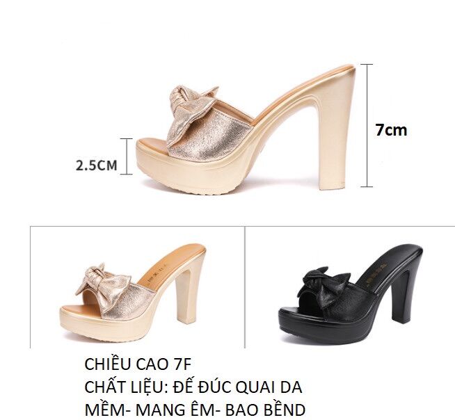 Dép cao gót nơ nhũ 7F GPSHOP