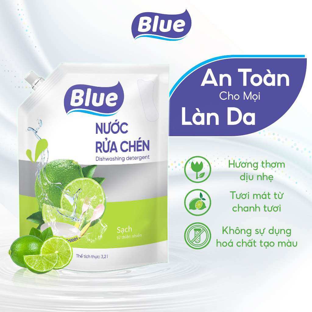 NƯỚC RỬA CHÉN BLUE CHANH TÚI LỚN 3,2KG