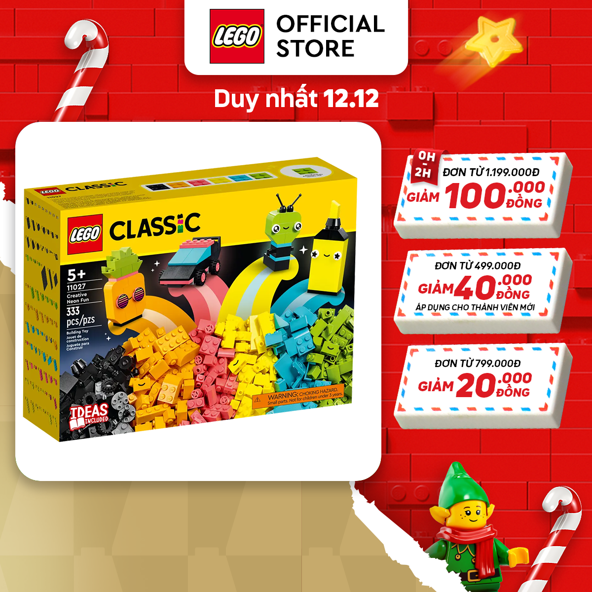 LEGO CLASSIC 11027 Bộ Gạch Sáng Tạo Neon Vui Nhộn (333 chi tiết)