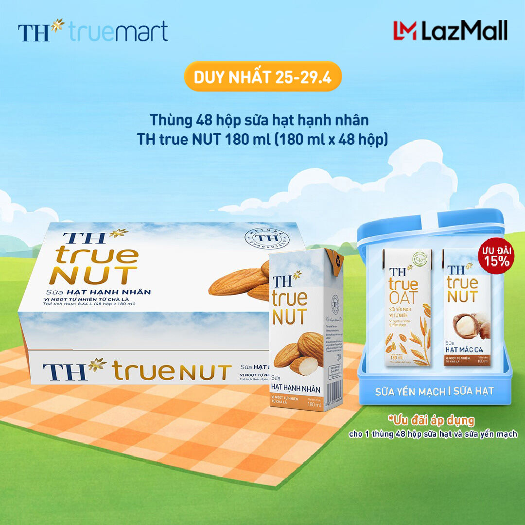 Thùng 48 hộp sữa hạt hạnh nhân TH true NUT 180 ml (48 Hộp)