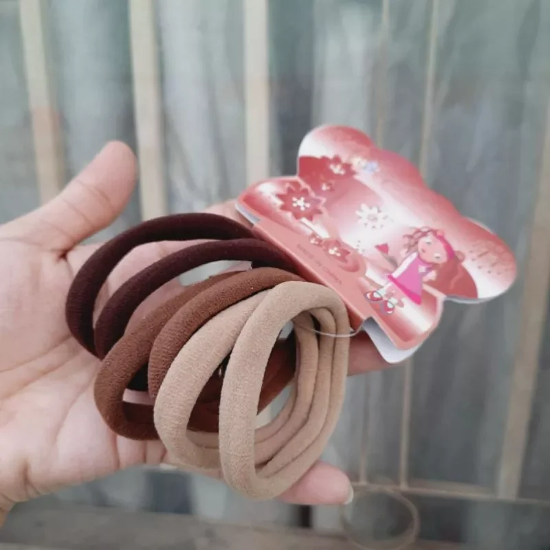 Túi 6 Dây cột tóc trơn màu đen/nâu loại 1 (bản 1cm,Rộng 6cm)
