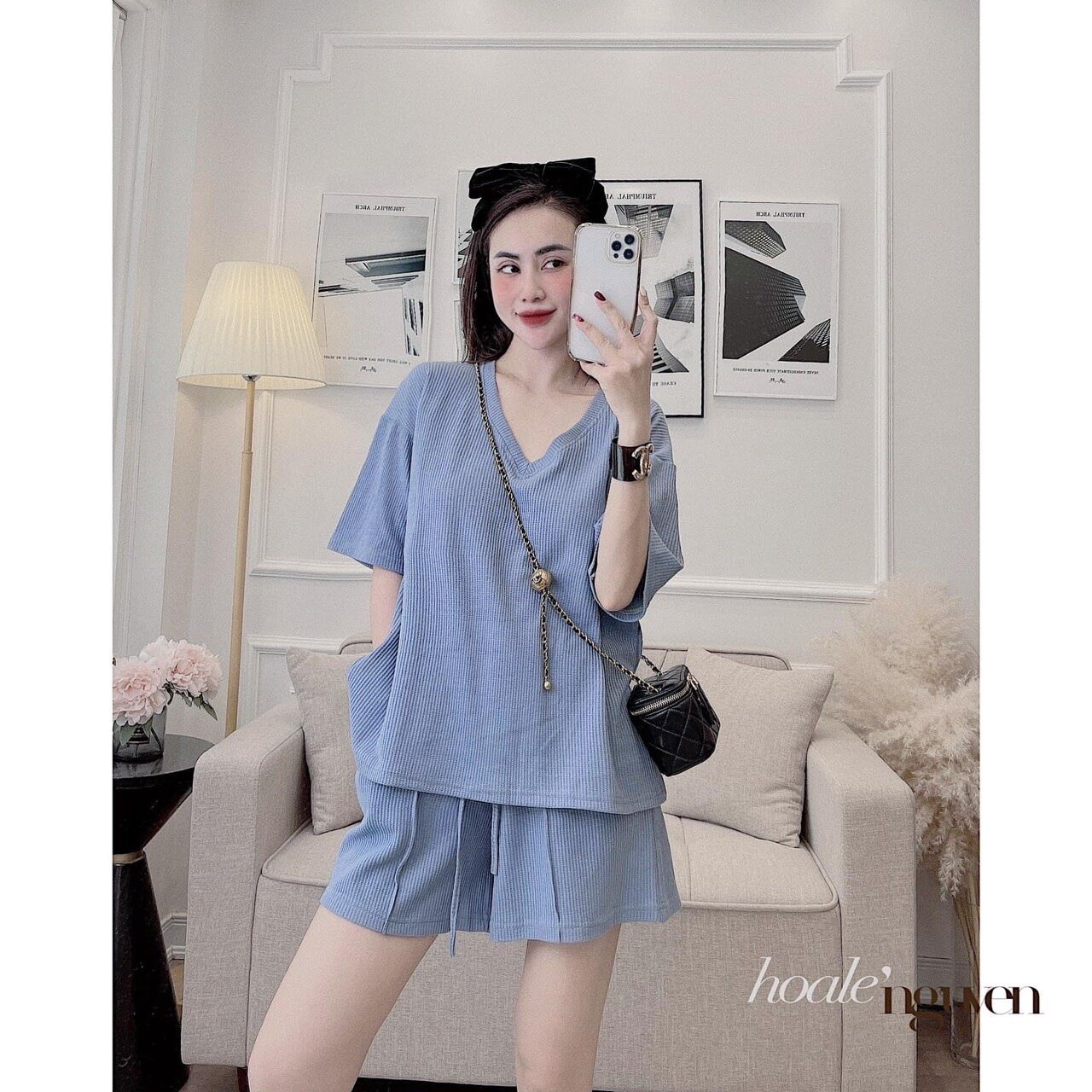 Set áo pull cổ tim trơn diện nhà cho ce