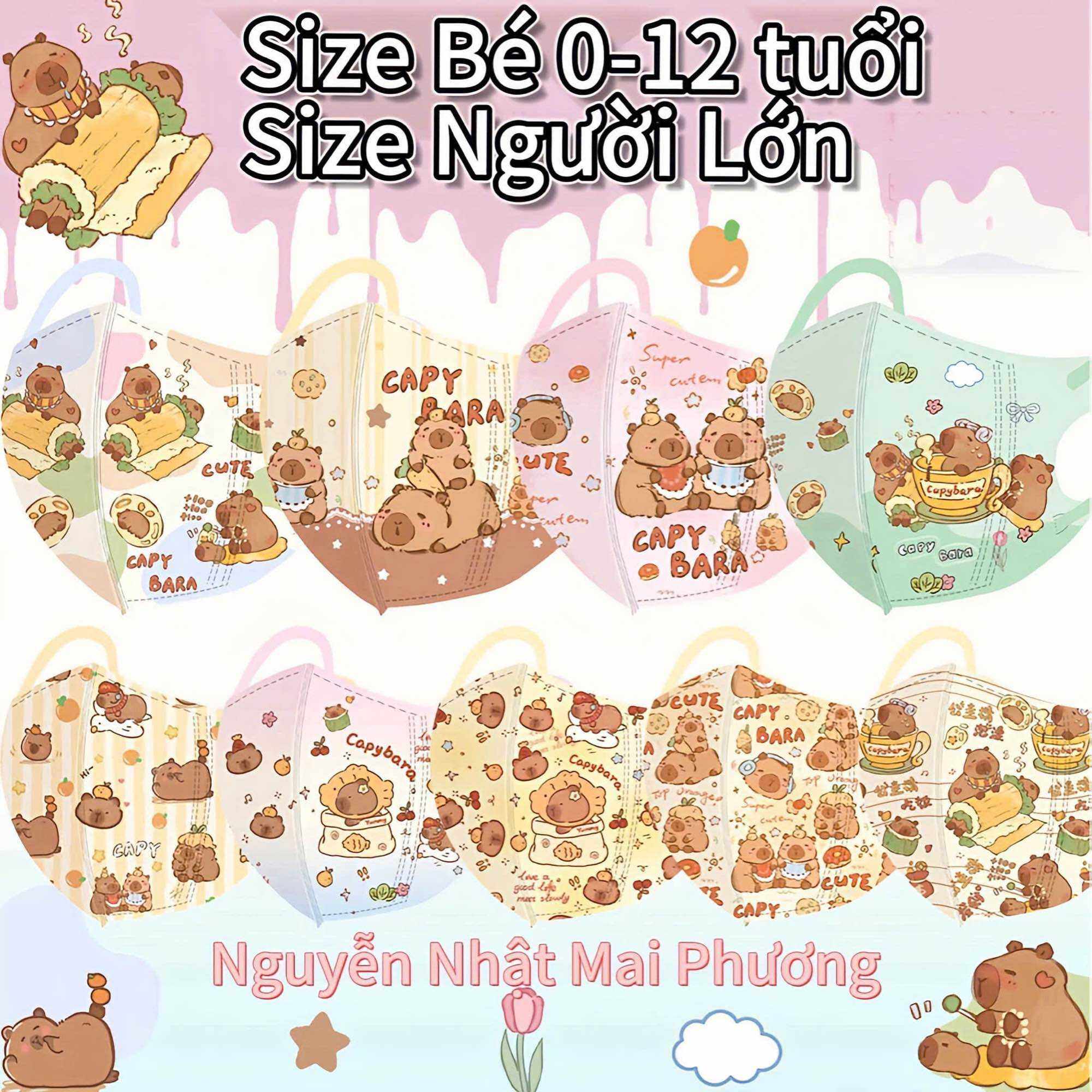 Khẩu trang CapyBara 3D hoạ tiết dễ thương, in hình cute cho trẻ em