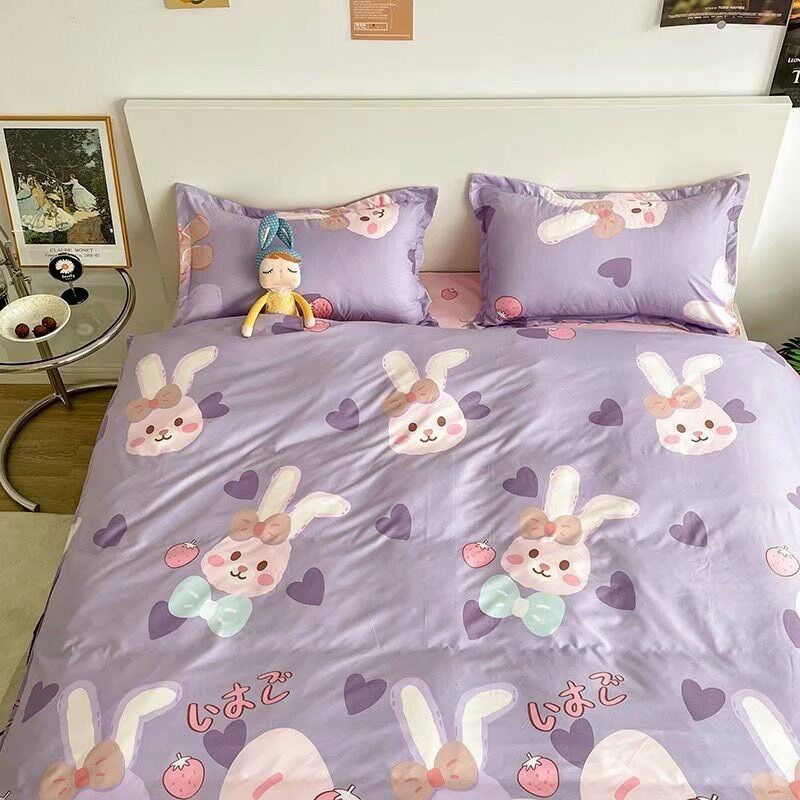 Bộ Chăn ga gối cotton poly - Mẫu thỏ tím.