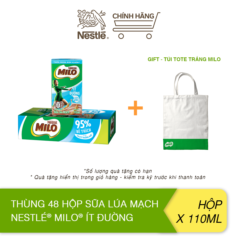 [QUÀ TẶNG THÁNG 10 - MUA 1 TẶNG 1 TÚI TOTE MILO] Thùng 48 Hộp Sữa lúa mạch Nestlé® MILO® Ít Đường 11