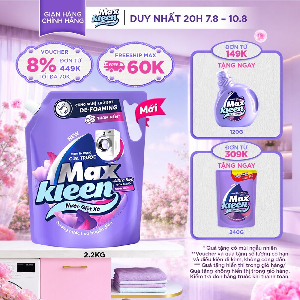 Nước giặt xả cho máy giặt cửa trước MaxKleen hương Huyền Diệu 2.2kg
