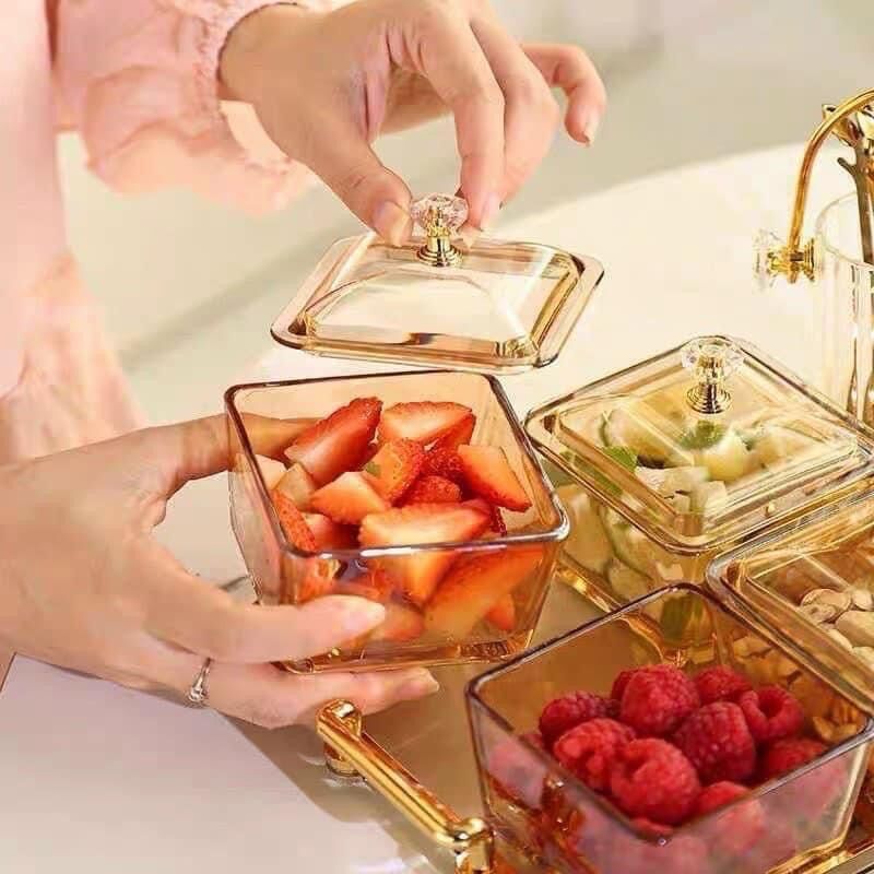 Khay đựng mứt tết thủy tinh cao cấp, hộp đựng bánh kẹo hoa quả sang trọng