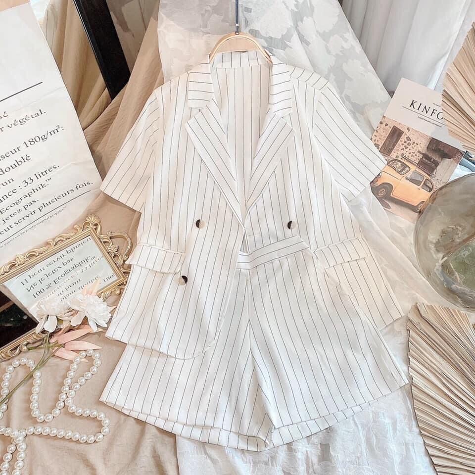 [HCM]SET ÁO VEST KẺ SỌC  + SHORT