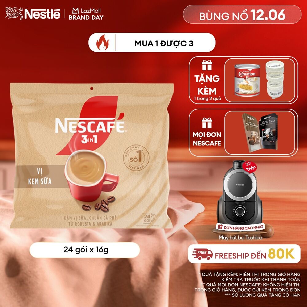 [FREESHIP TOÀN QUỐC] Cà phê hòa tan NESCAFÉ 3IN1 VỊ KEM SỮA Bịch 24 gói ĐẬM VỊ SỮA, CHUẨN CÀ PHÊ