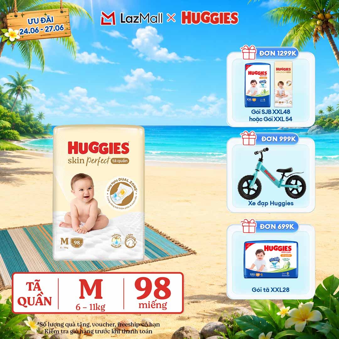 [Chỉ 25-29.06 QUÀ TẶNG ĐH 699K]  Tã quần Huggies Skin Perfect M size Mega Jumbo 98+4 miếng - Nhiều Phiên bản