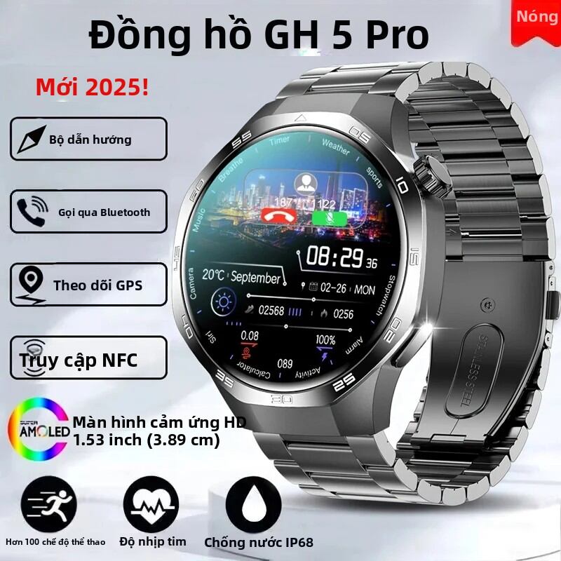 Đồng Hồ Thông Minh GUHUAVMI Watch 5 Pro GPS NFC BT Call Dành Cho Nam, Màn Hình AMOLED 360*360, Chống Nước, Theo Dõi Sức Khỏe, Tích Hợp La Bàn, Thiết Bị Theo Dõi Thể Dục