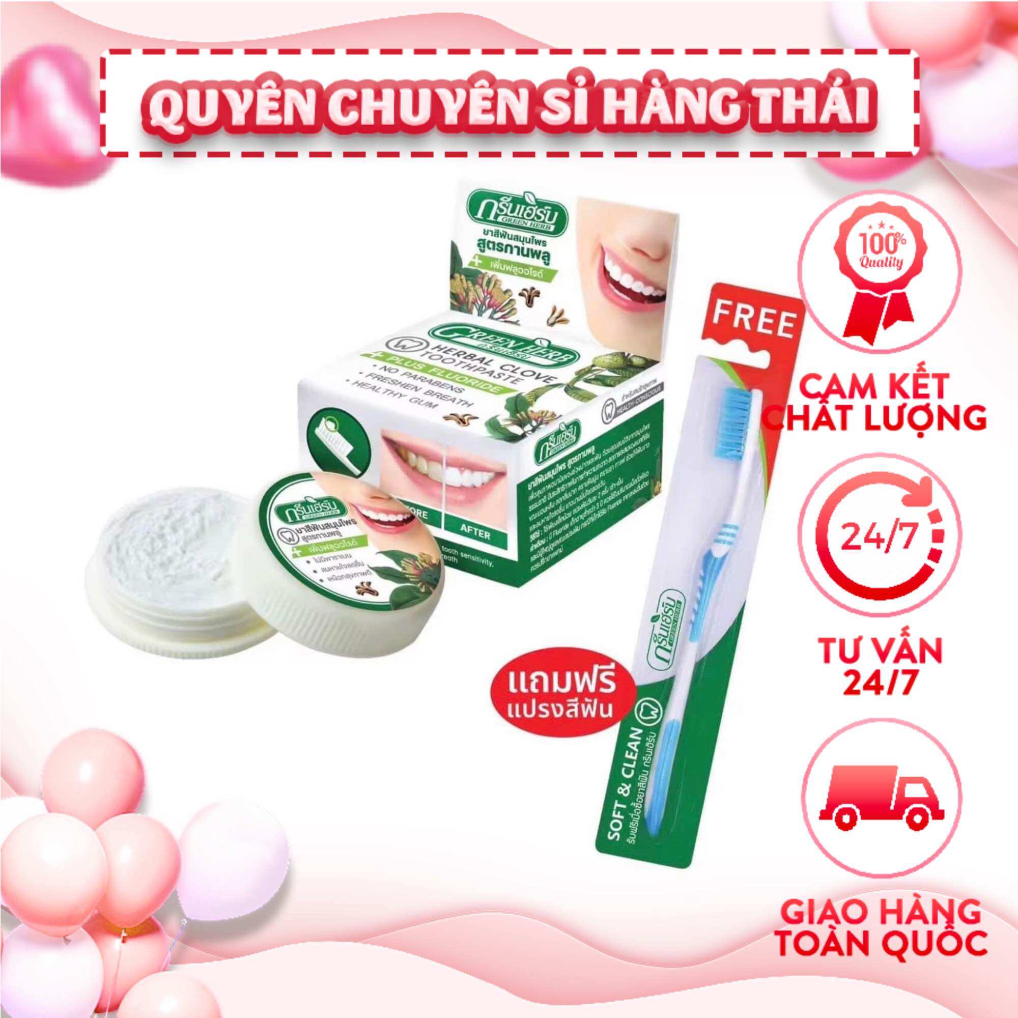 Kem tẩy trắng răng green herb tặng kèm bàn chải thái lan