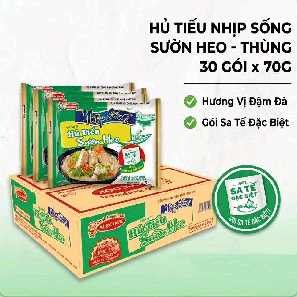hủ tiếu nhịp sống hương vi sườn heo(thùng 30gói)đậm vị thơm ngon đúng vị cho sợi hủ tiếu day ngon đọc đáo từ nước súp thịt sườn heo ngon đậm chất