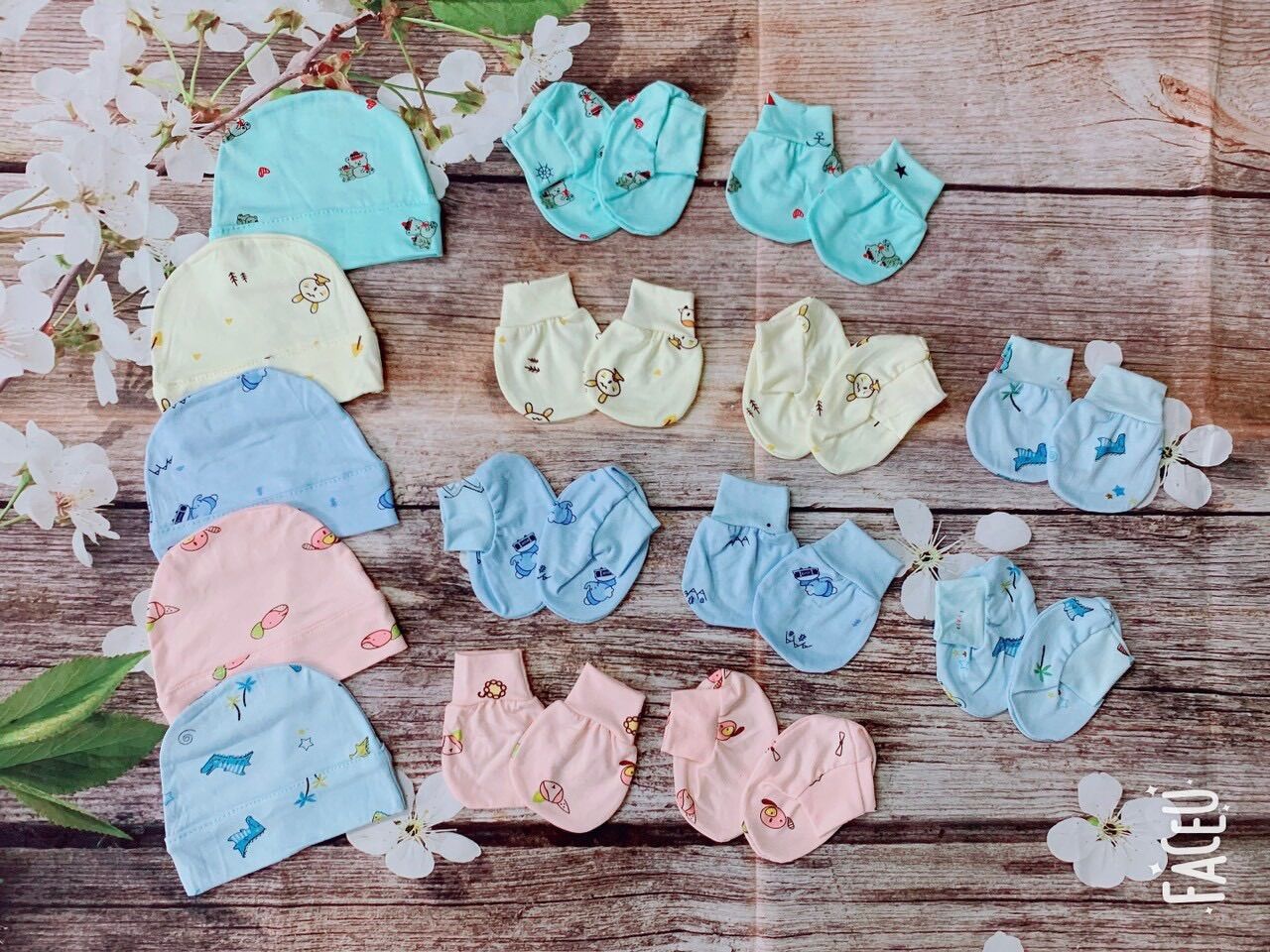 Set bộ nón bao tay chân thun lạnh cho bé sơ sinh