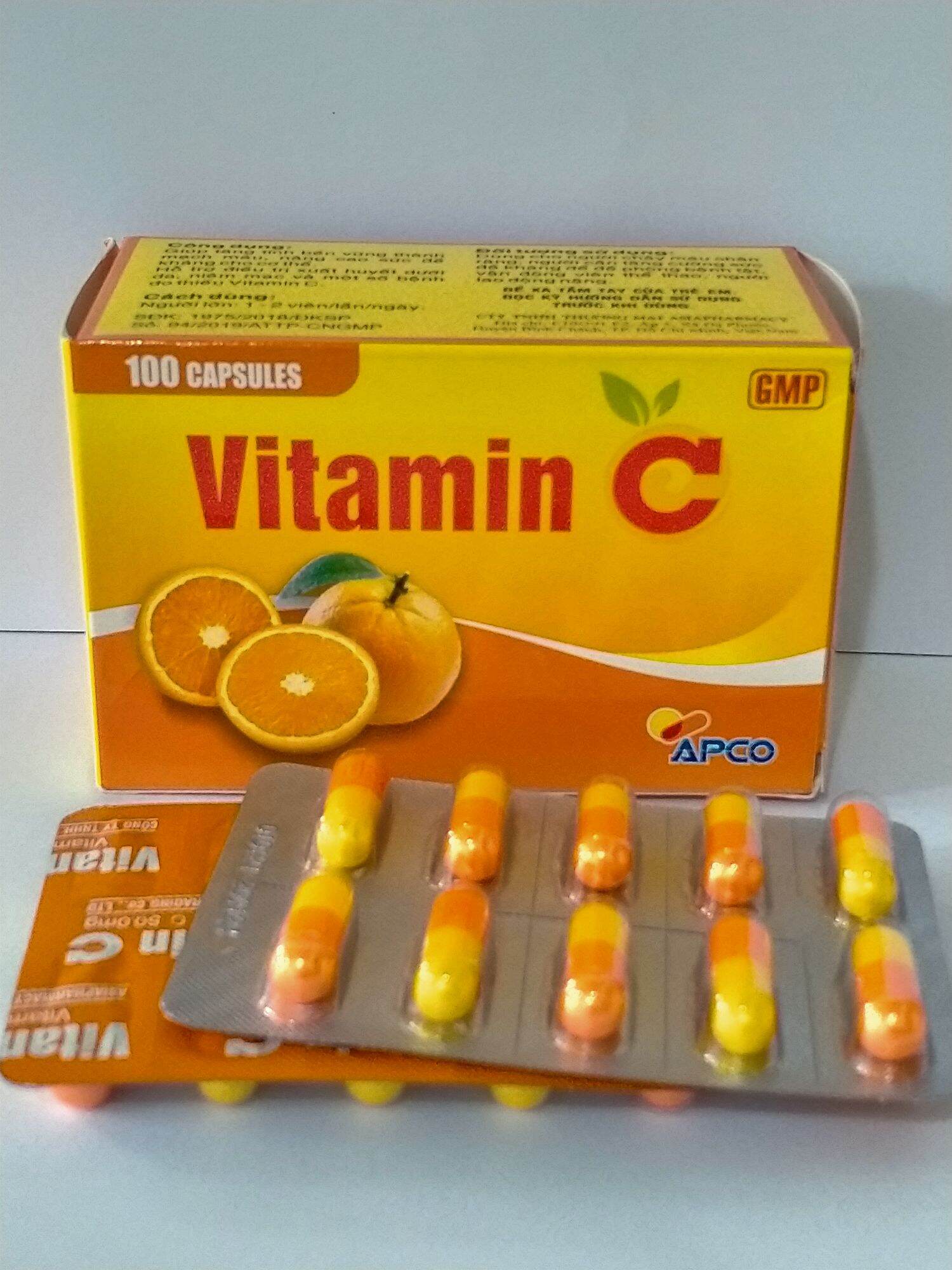 Viên uống VITAMIN C Apco hộp 100 viên giúp bền vững thành mạch, nâng cao sức đề kháng cho cơ thể