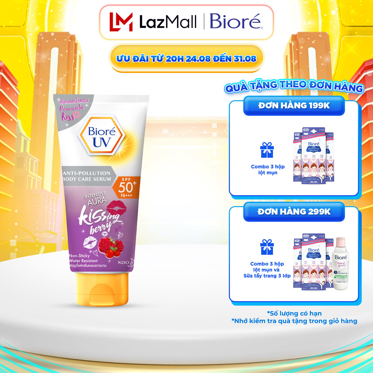Serum chống nắng dưỡng thể kháng bụi sáng da mịn màng bioré spf50+ pa+++ hương quả mọng 150ml