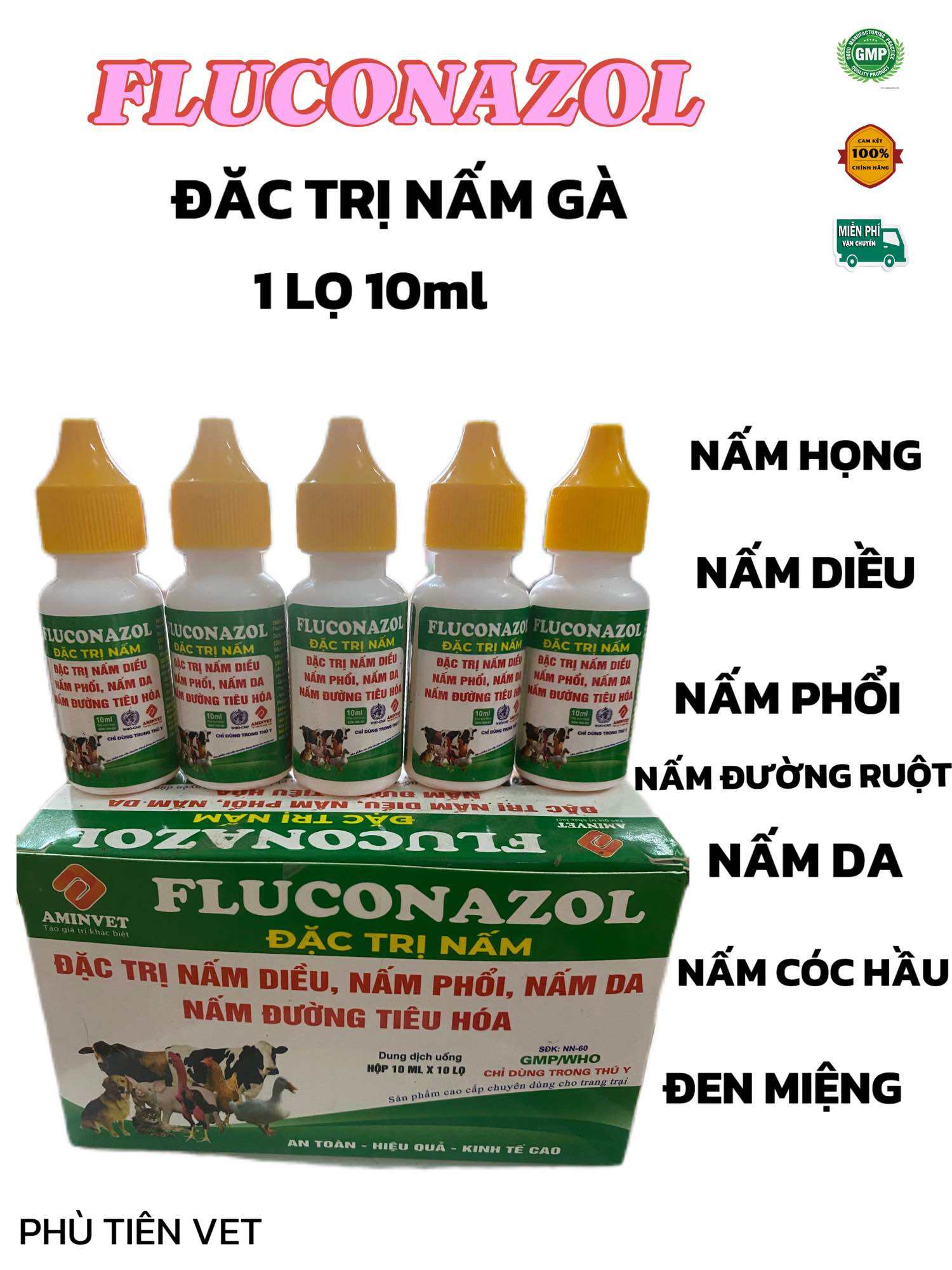 FLUCONAZOL 10ml Đặc trị nấm gà ,nấm diều,nấm da,nấm phổi ,nấm nội tạng.