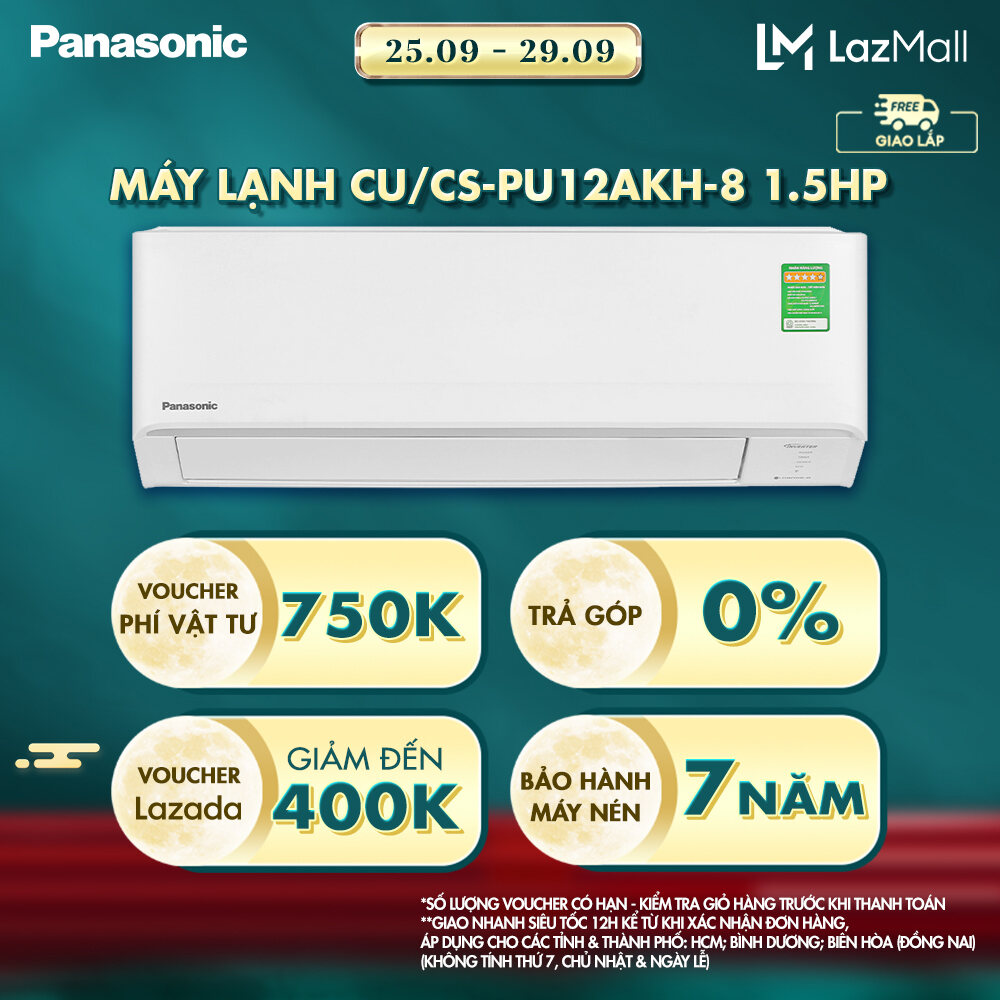 [MỚI 2024]Máy lạnh/ Điều hòa Panasonic Inverter CU/CS-PU12AKH-8 - Công suất 1.5HP - Một chiều - Lọc 