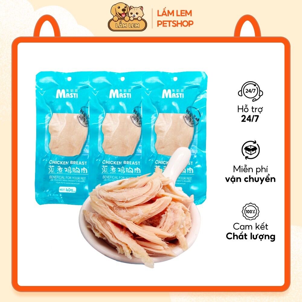 Combo 10 gói ức gà hấp ăn liền masti cho mèo