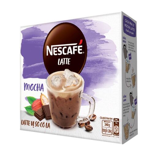 (SÔ CÔ LA) Cà Phê Hòa Tan Nescafé Latte Vị Sô Cô La (Hộp 10 Gói x 24g) - BAO BÌ MỚI