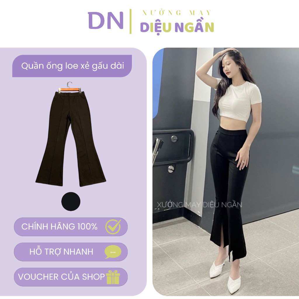 Quần ống loe cạp cao xẻ gấu chất vải umi hàn có túi quần legging cạp cao ống loe xẻ co giãn đàn hồi đa chiều