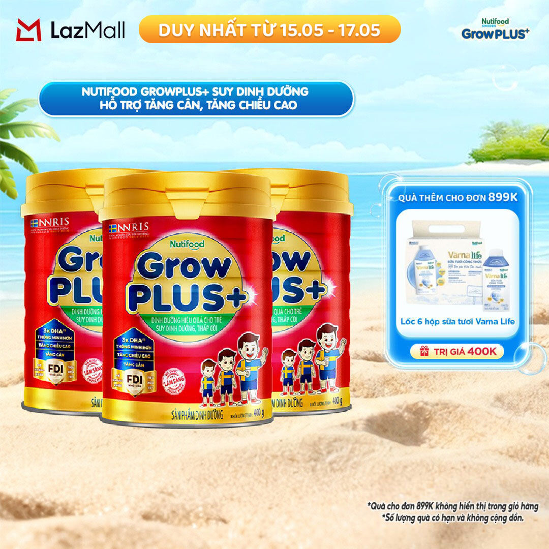 Combo 3 Sữa Bột Nutifood GrowPLUS+ Suy Dinh Dưỡng 400g - Hỗ Trợ Tăng Cân, Tăng Chiều Cao  (3 Lon x Lon 400g)