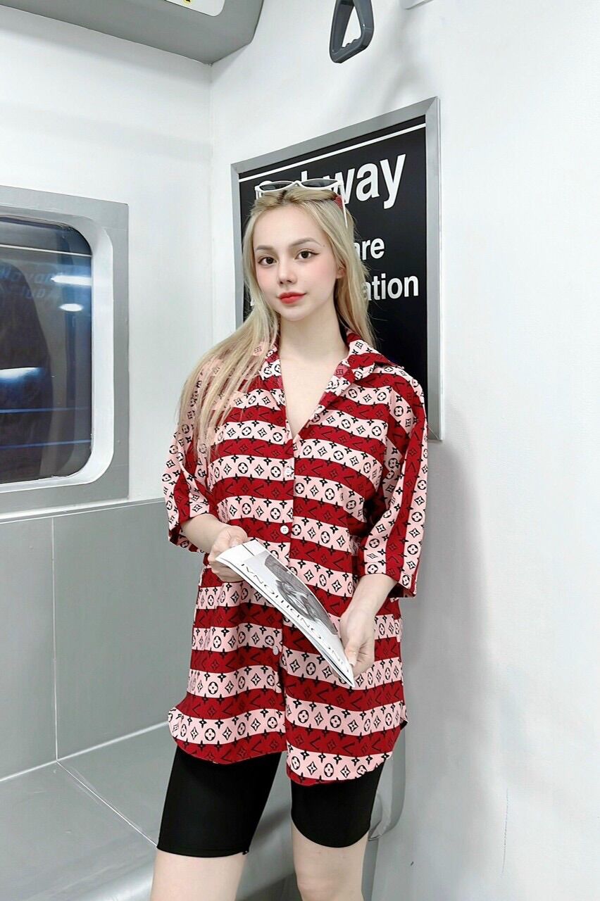Style # áo sơ mi họa tiết hoa văn phối màu from dưới 50kg