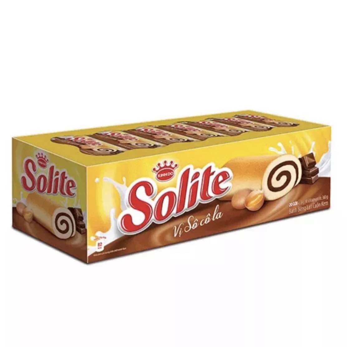Bánh bông lan cuộn Solite Kinh Đô hộp 20 cái (360g). 