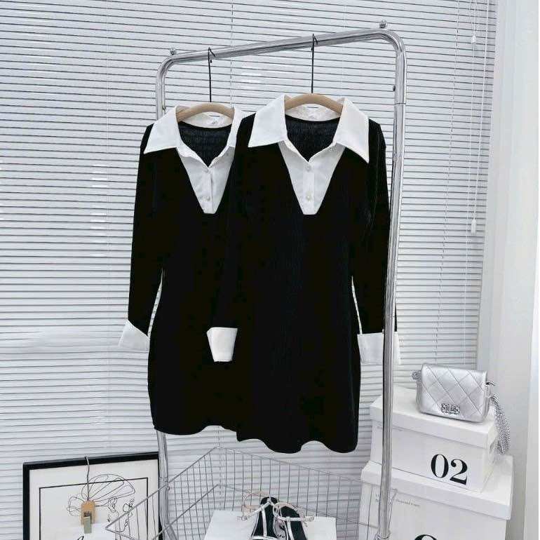 Đầm body đen phối cổ sơ mi DPSM9
