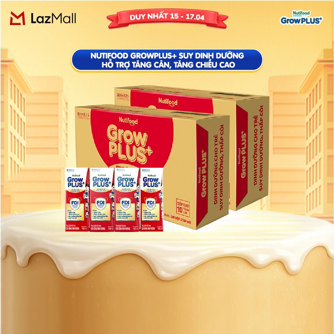 [HCM/HN - GIAO HÀNG HỎA TỐC] Combo 2 Thùng Sữa Nước Pha Sẵn Nutifood GrowPLUS+ Suy Dinh Dưỡng - Hỗ Trợ Tăng Cân, Tăng Chiều Cao - Trên 1 tuổi (48 Hộp x 180ml) (Bao bì tùy đợt nhập hàng)