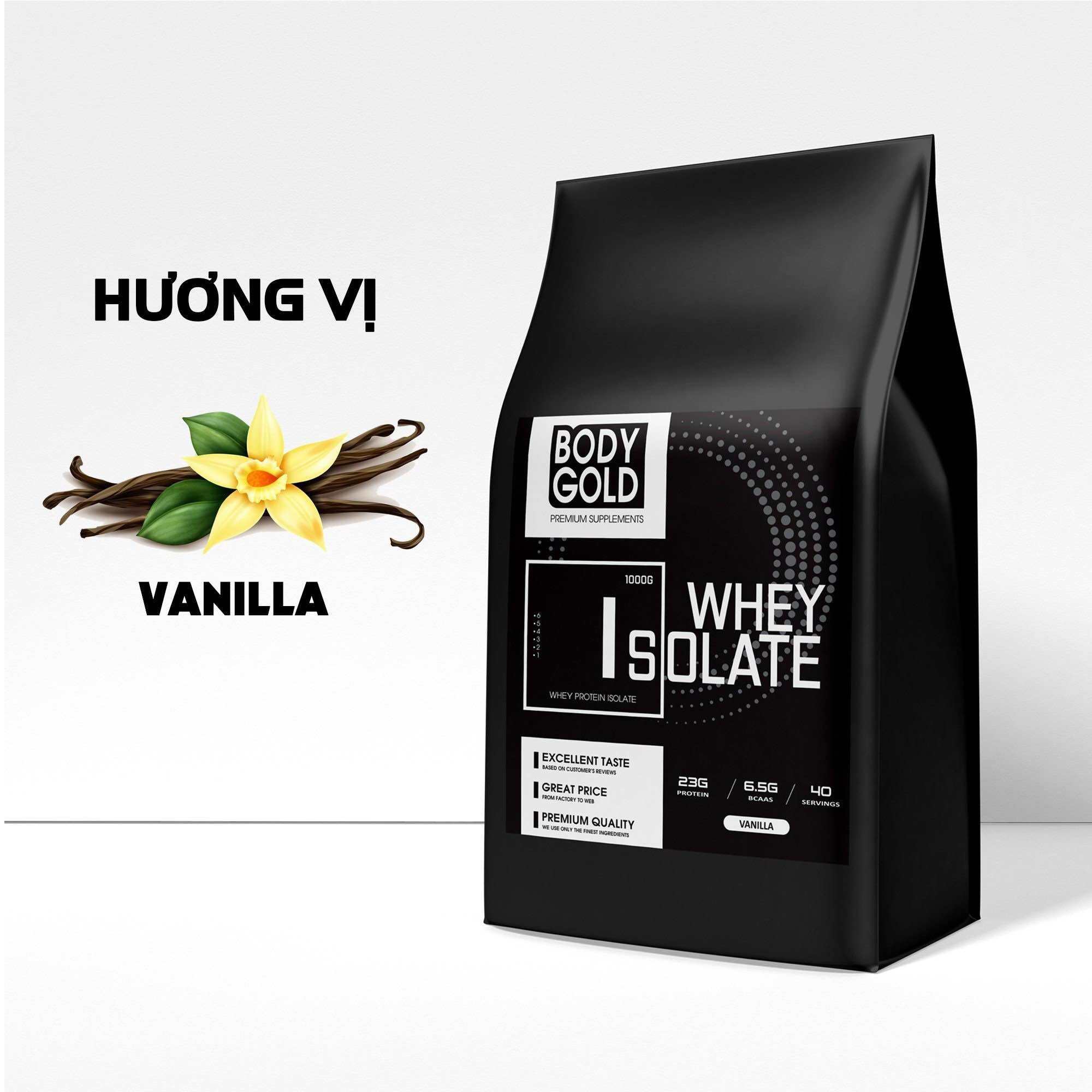 Sữa Tăng Cơ - Giảm Mỡ - Whey Protein Isolate BodyGold túi 1kg + Tặng bình lắc Shaker