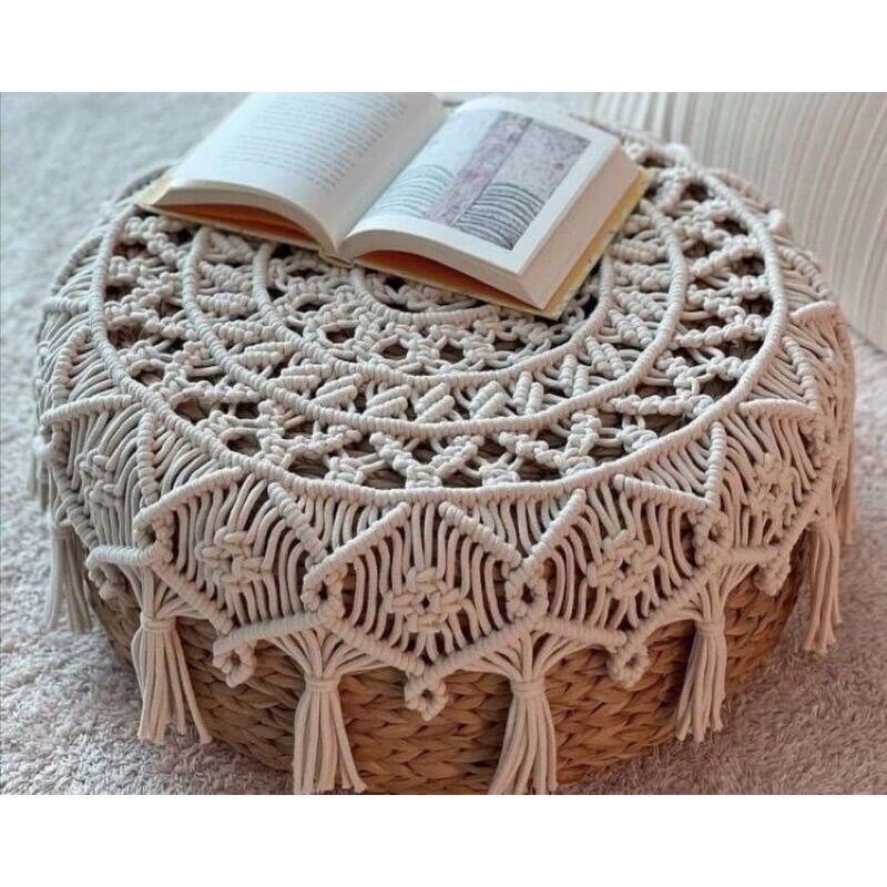 Ghế Đôn Lục Bình Phủ Thảm Macrame trang trí decor vintage