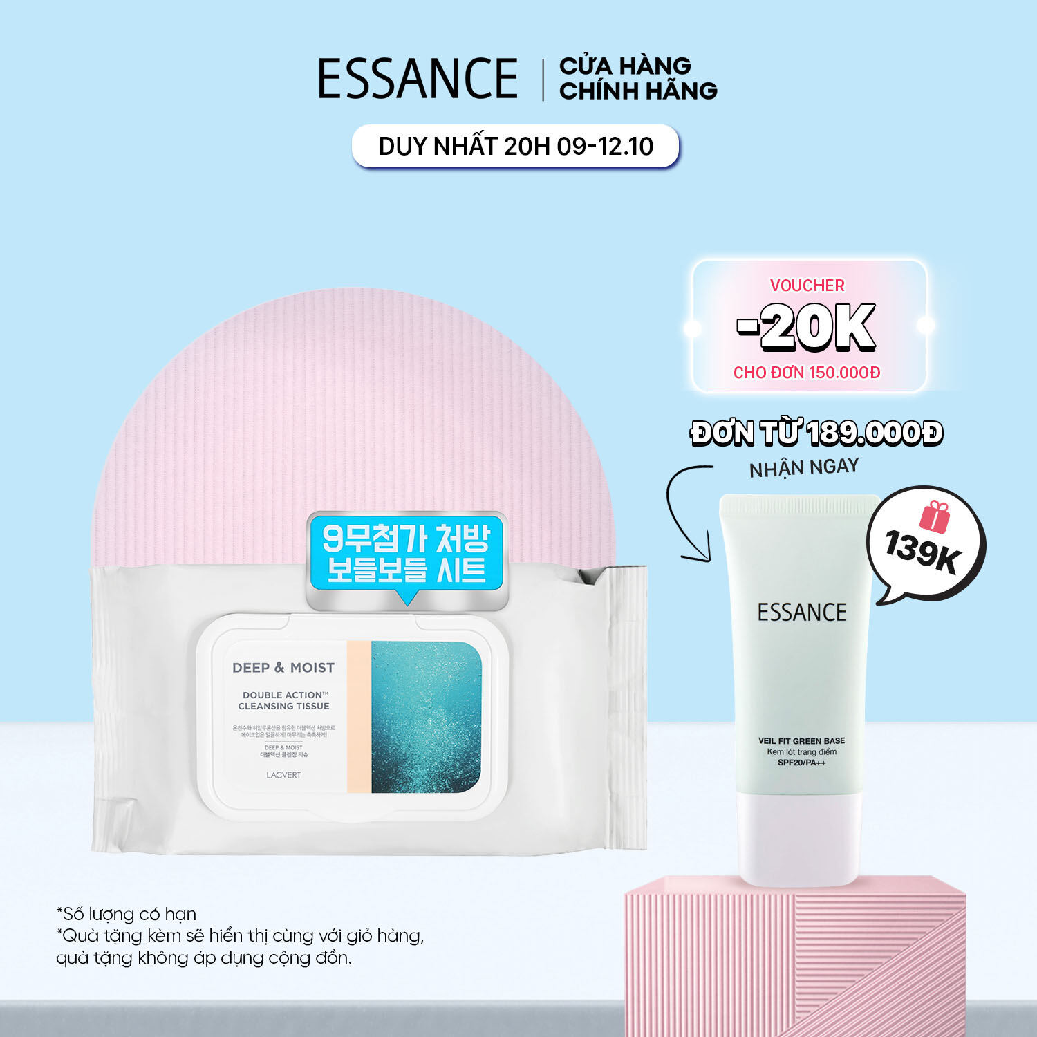 Khăn ướt tẩy trang Lacvert Deep & Moist Double Action Cleansing Tissue 80 Tờ/278g