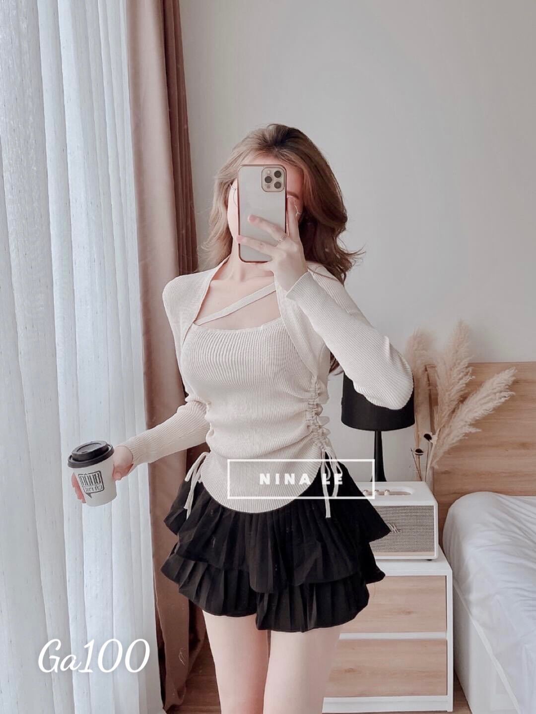 Áo thun gân kiểu dáng rút dây vạt bầu