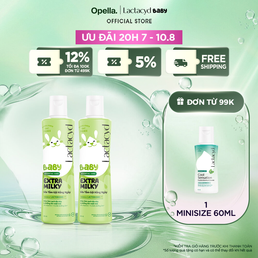 Bộ 2 chai Sữa Tắm Gội Trẻ Em Lactacyd Baby Extra Milky Làm Sạch Dịu Nhẹ và Dưỡng Ẩm Vượt Trội 250ml/chai