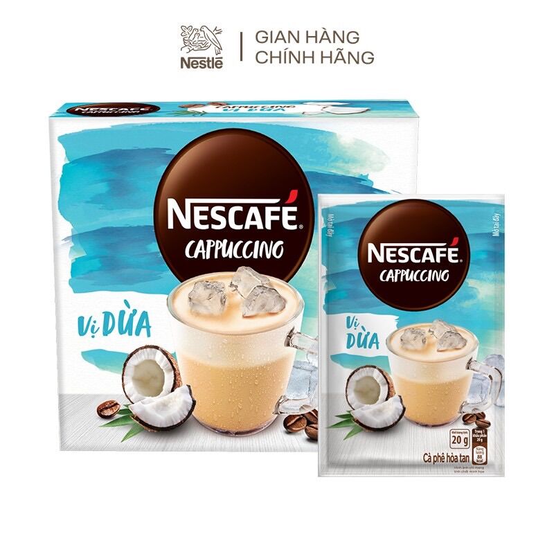 Cà phê hoà tan NESCAFE’ Cappuccino vị Dừa ( hộp 10 gói x 20g)