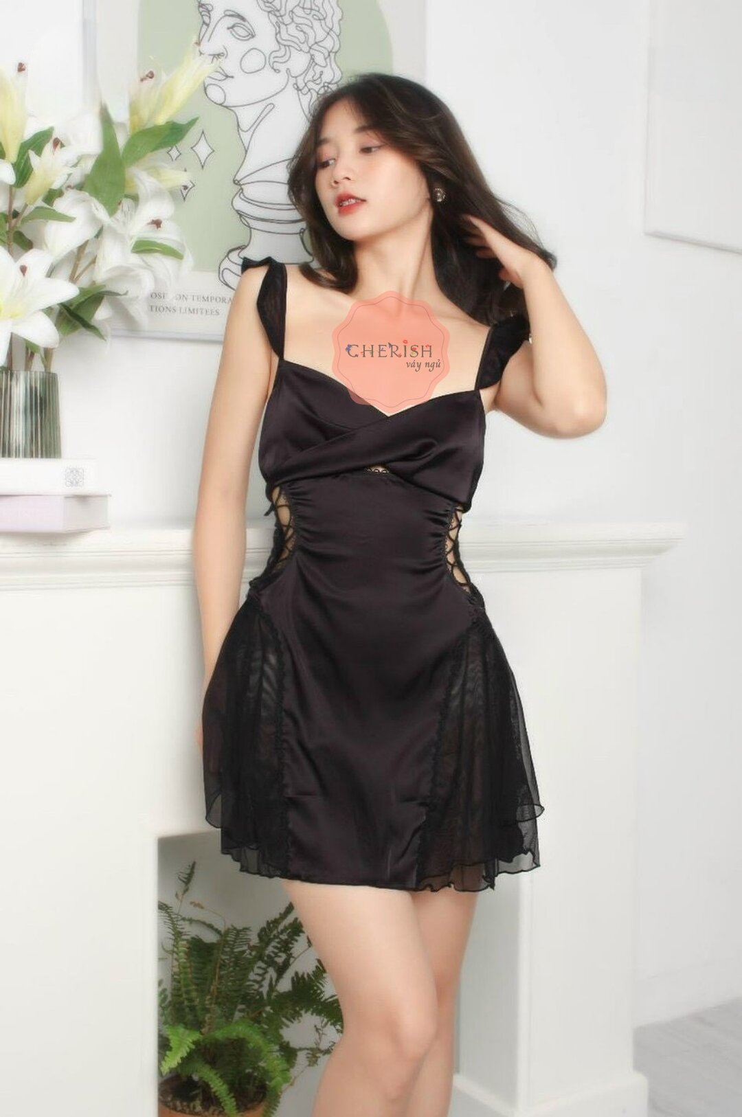 M170 Váy ngủ lụa 2 dây , Hàng Quảng Châu cao cấp lụa ren cực mềm mịn